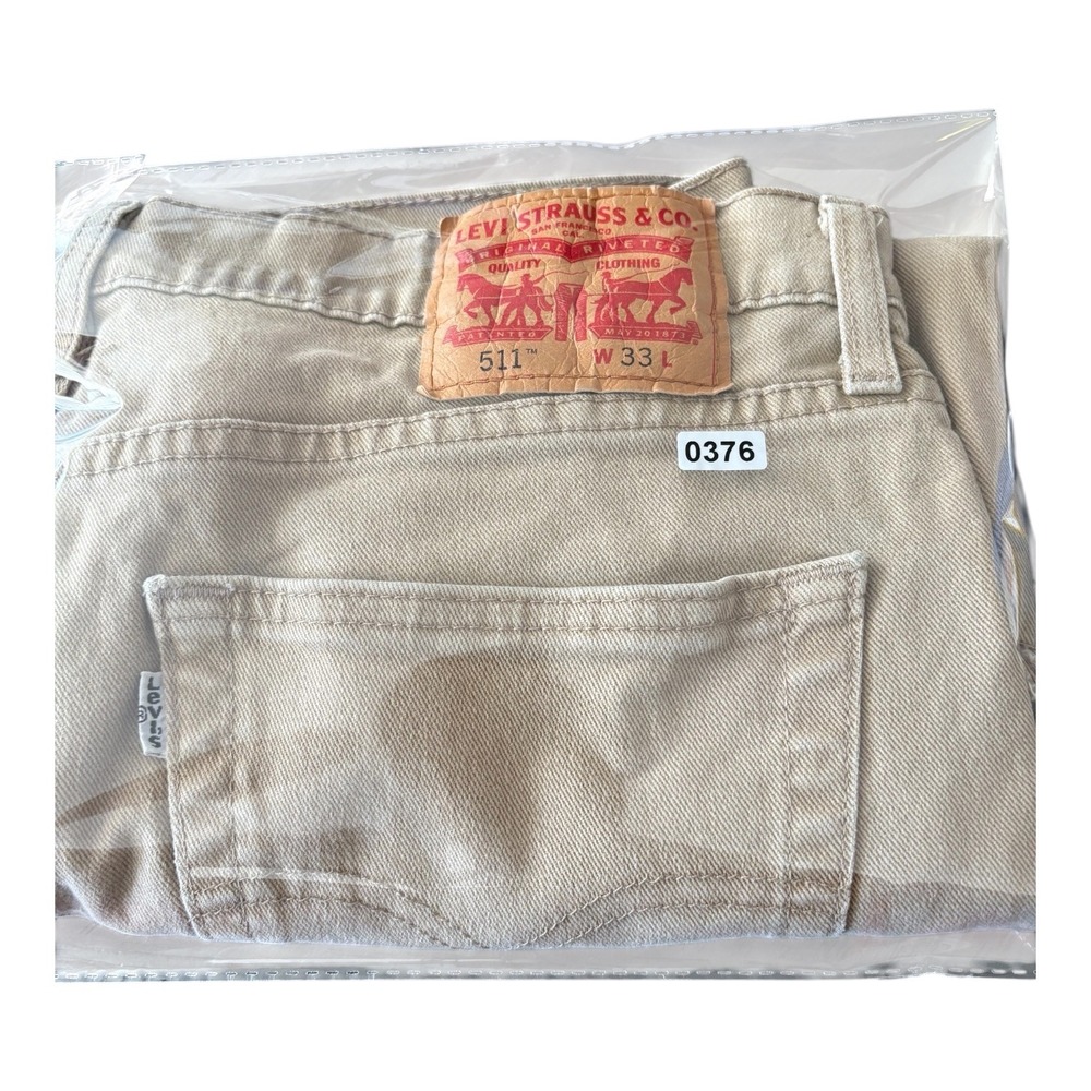 Levis 511 Slim Fit Denim Shorts Mens 33 Tan Khaki Cutoff Raw Hem 0376 - Picture 7 of 7